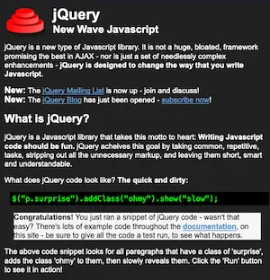 jQuery's website in 2006